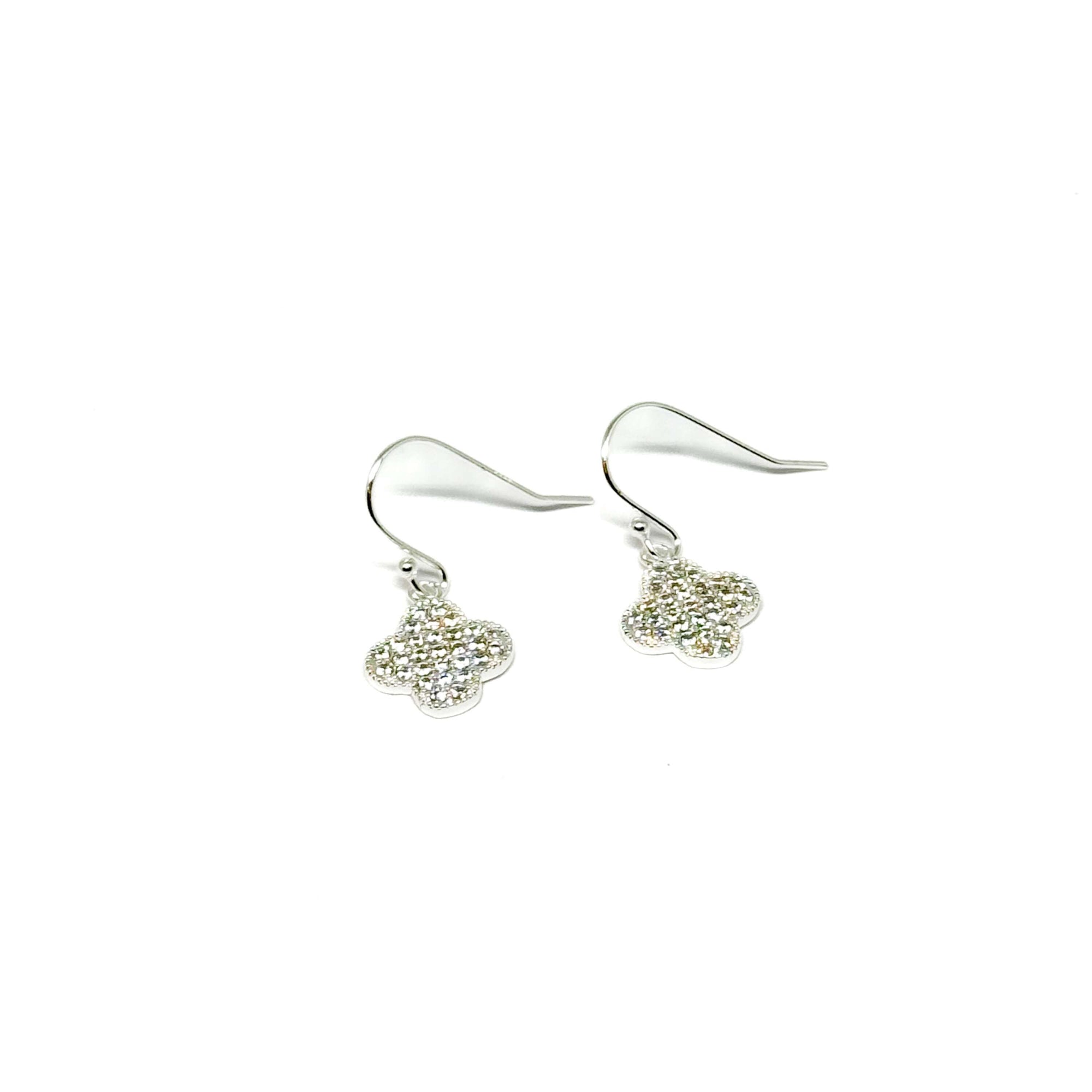 Fable Pave Clover Drop Earrings - Silver - Clementine Jewellery