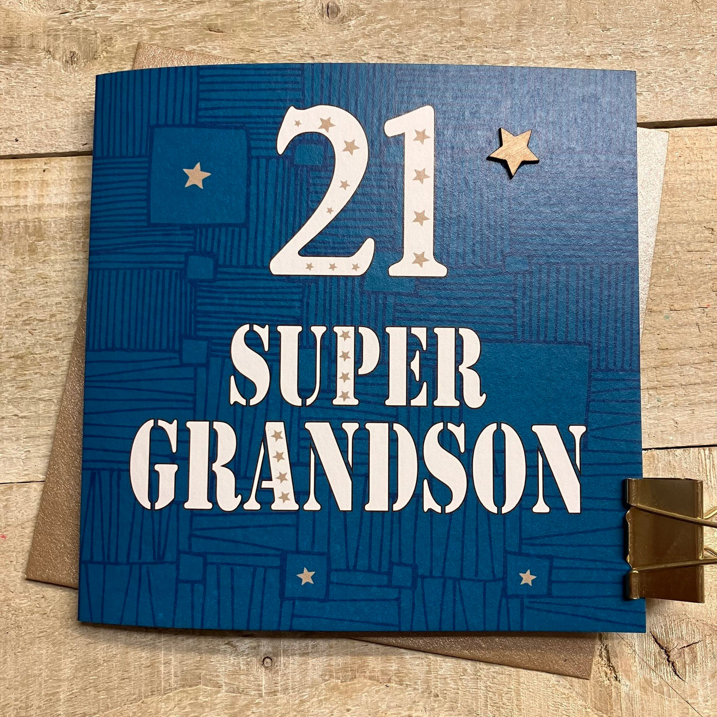 Star - Super Grandson 21st Birthday Card - White Cotton Cards