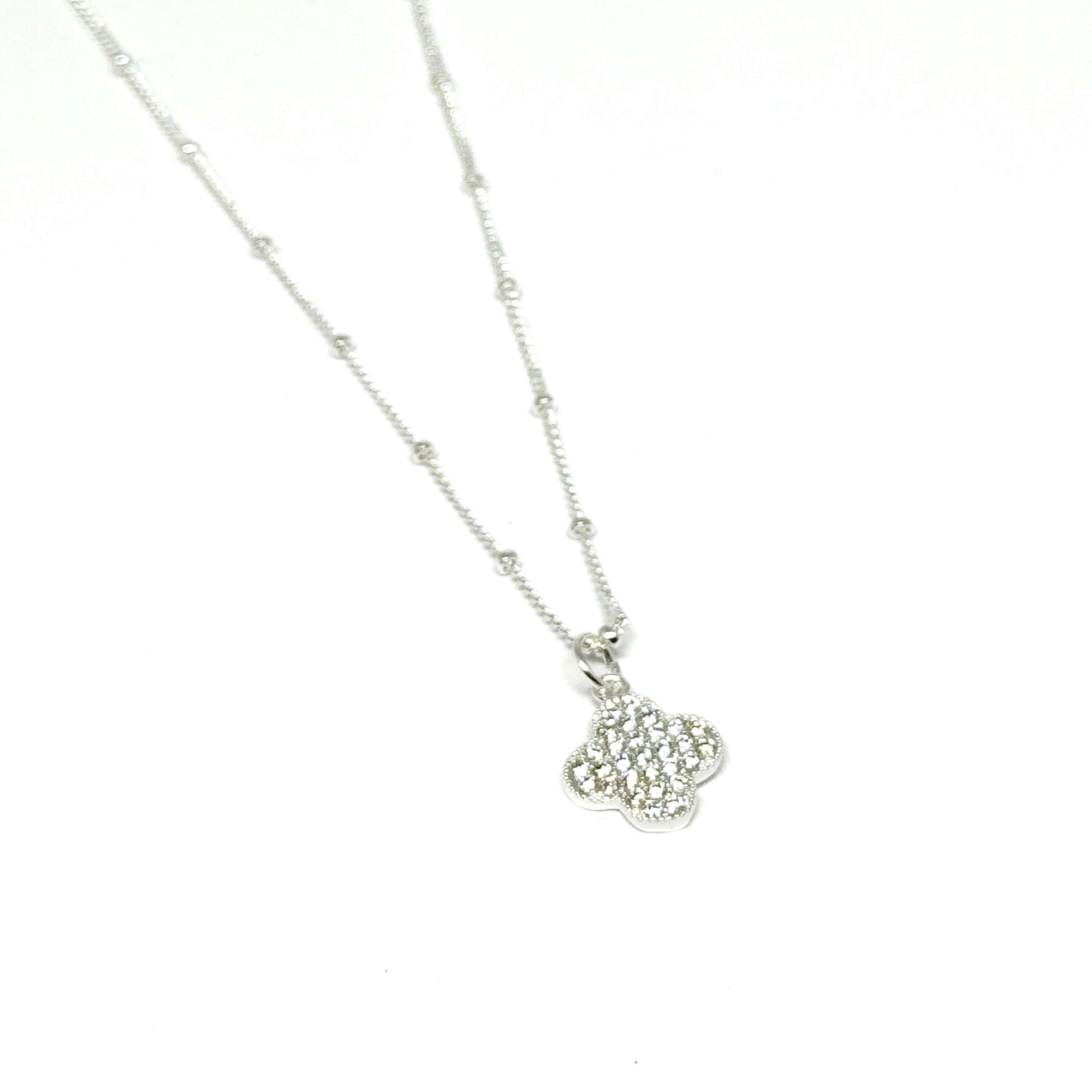 Fable Pave Clover Necklace - Silver - Clementine Jewellery