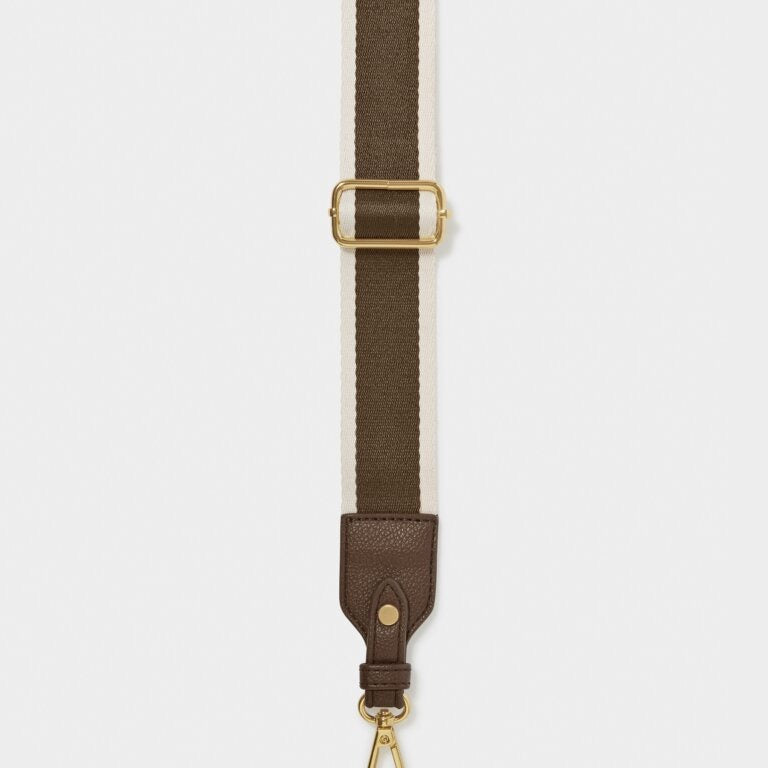 Katie Loxton Canvas Bag Strap - Stripe Print - Chocolate