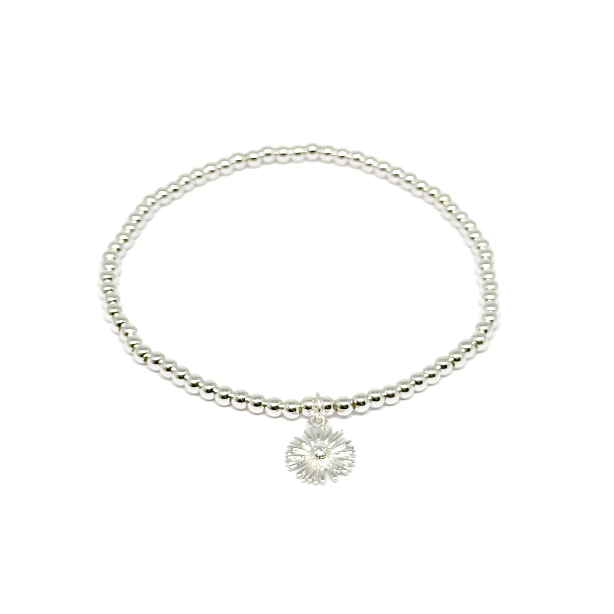Thalia Daisy Flower Stretch Bracelet - Silver - Clementine Jewellery