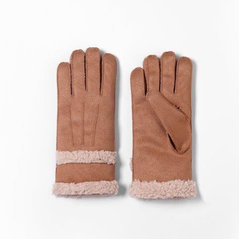 Butterfly Fashion - Faux Suede with Fleece Cuff Ladies Gloves- Camel