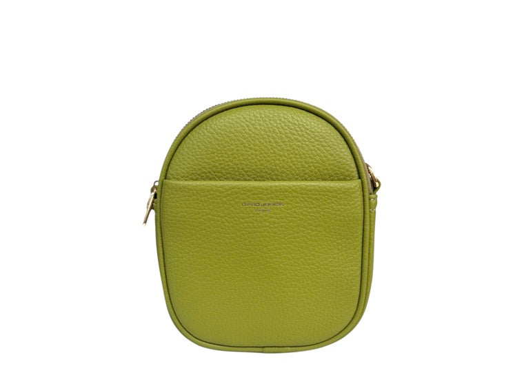 David Jones Double Zip Small Rounded Top Crossbody Bag - Dark Lime/Gold Fittings (NV7000-1)