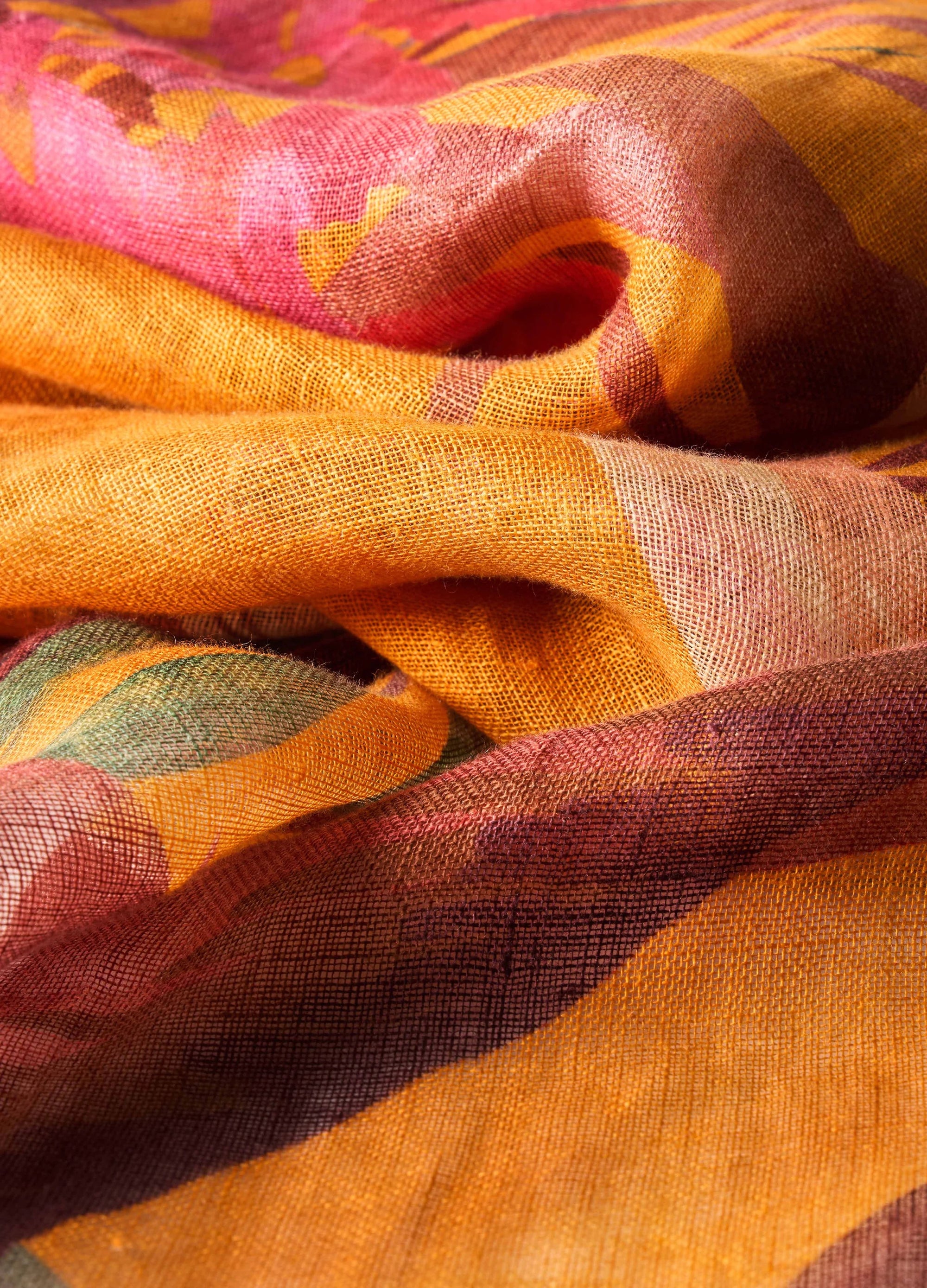 Powder Oriental Crane - Linen/Cotton Mix Scarf - Ochre