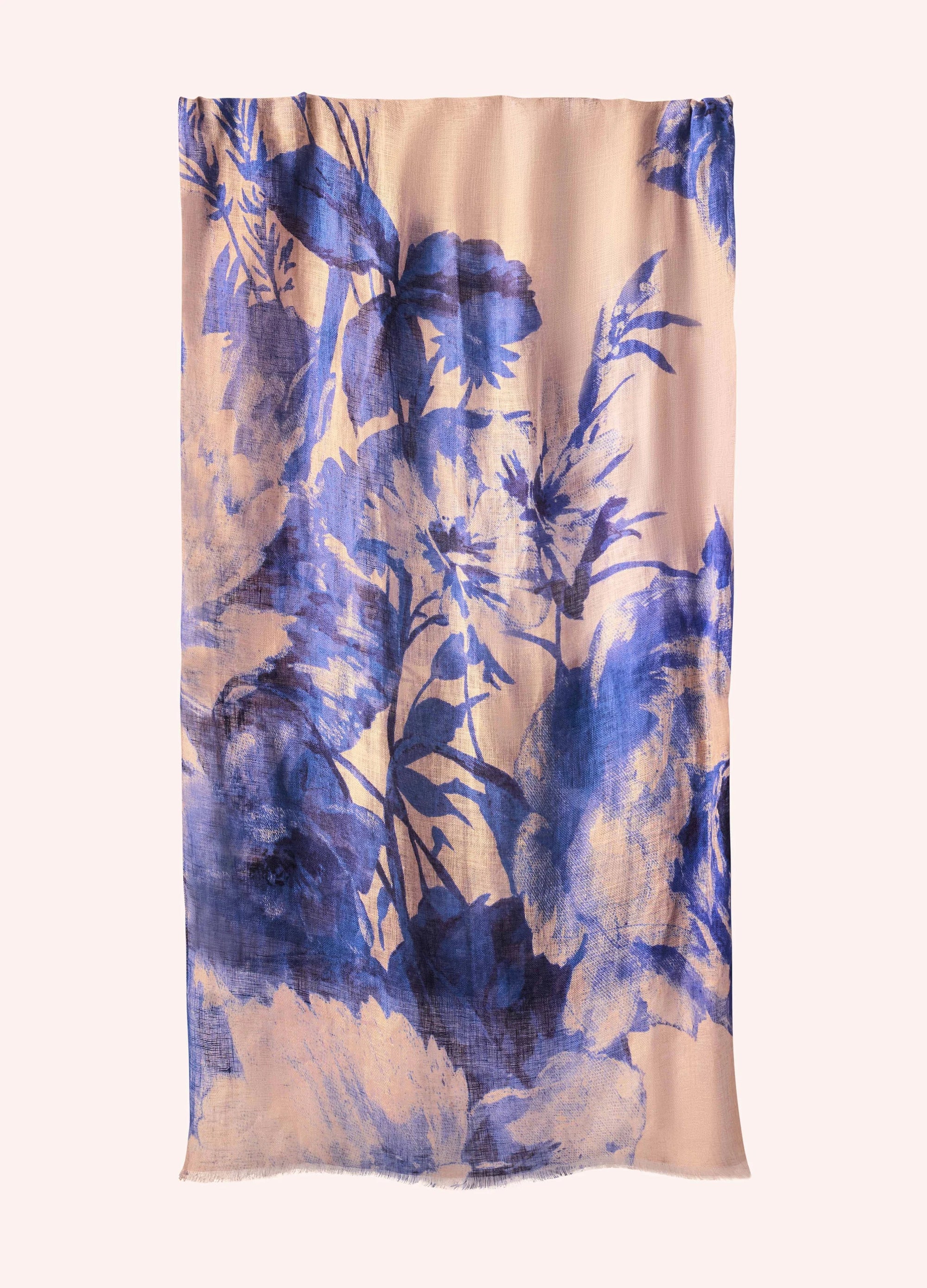Powder China Blue Blooms - Linen/Cotton Mix Scarf - Blue
