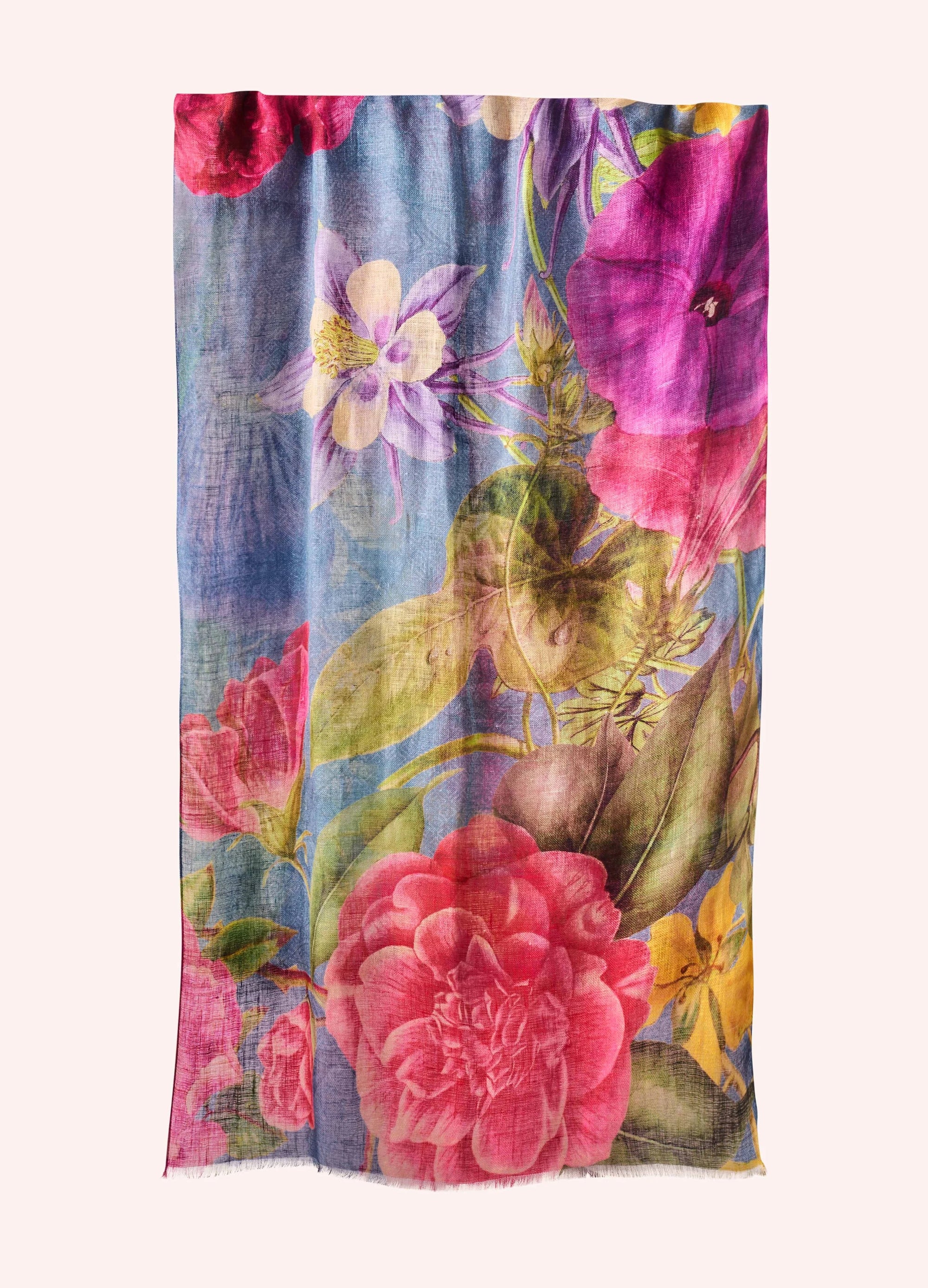 Powder Floral Study - Linen/Cotton Mix Scarf - Denim Blue
