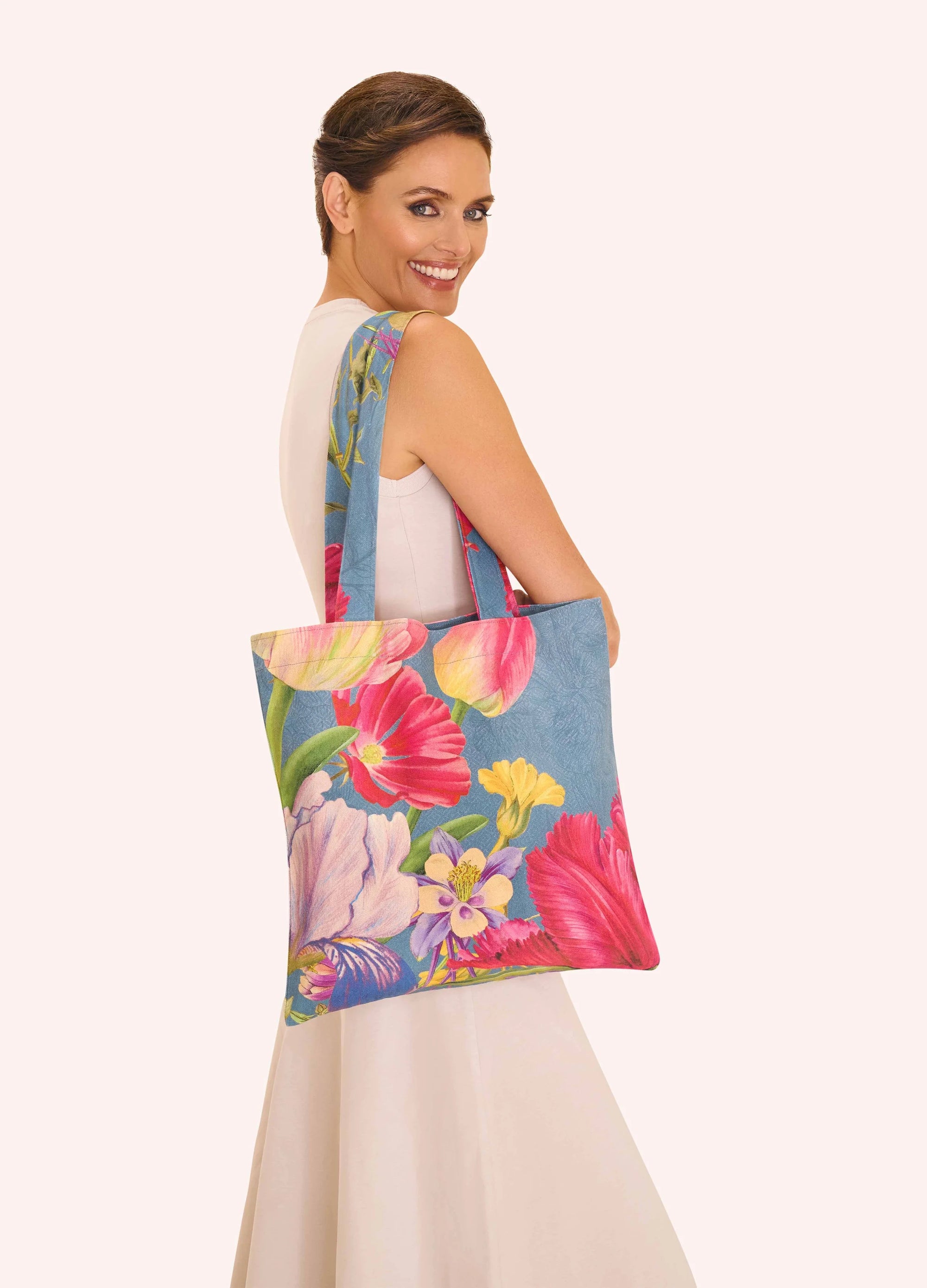Powder Floral Study Canvas Tote Bag - Denim Blue