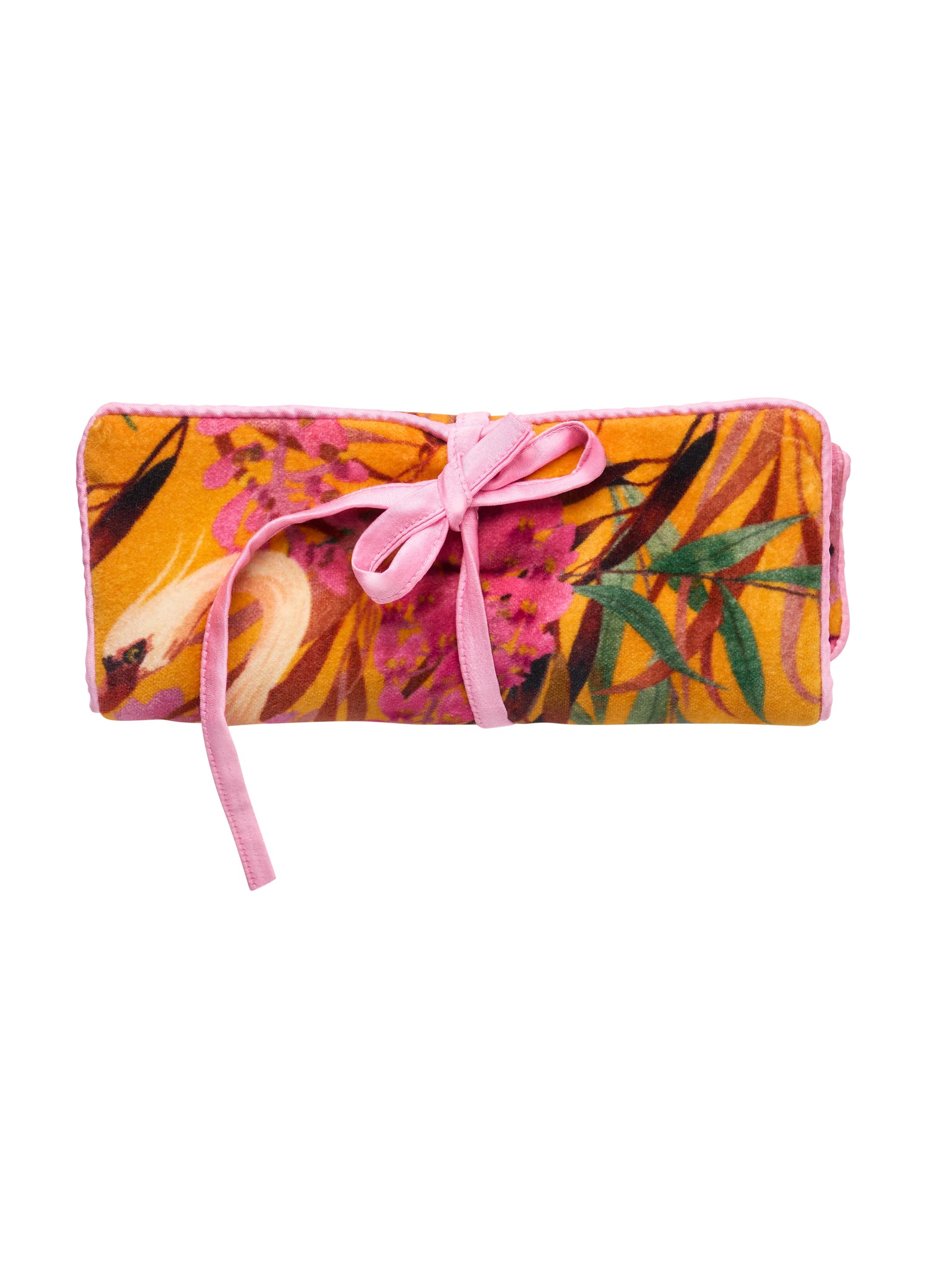 Powder Velvet Jewellery Roll - Oriental Crane - Ochre