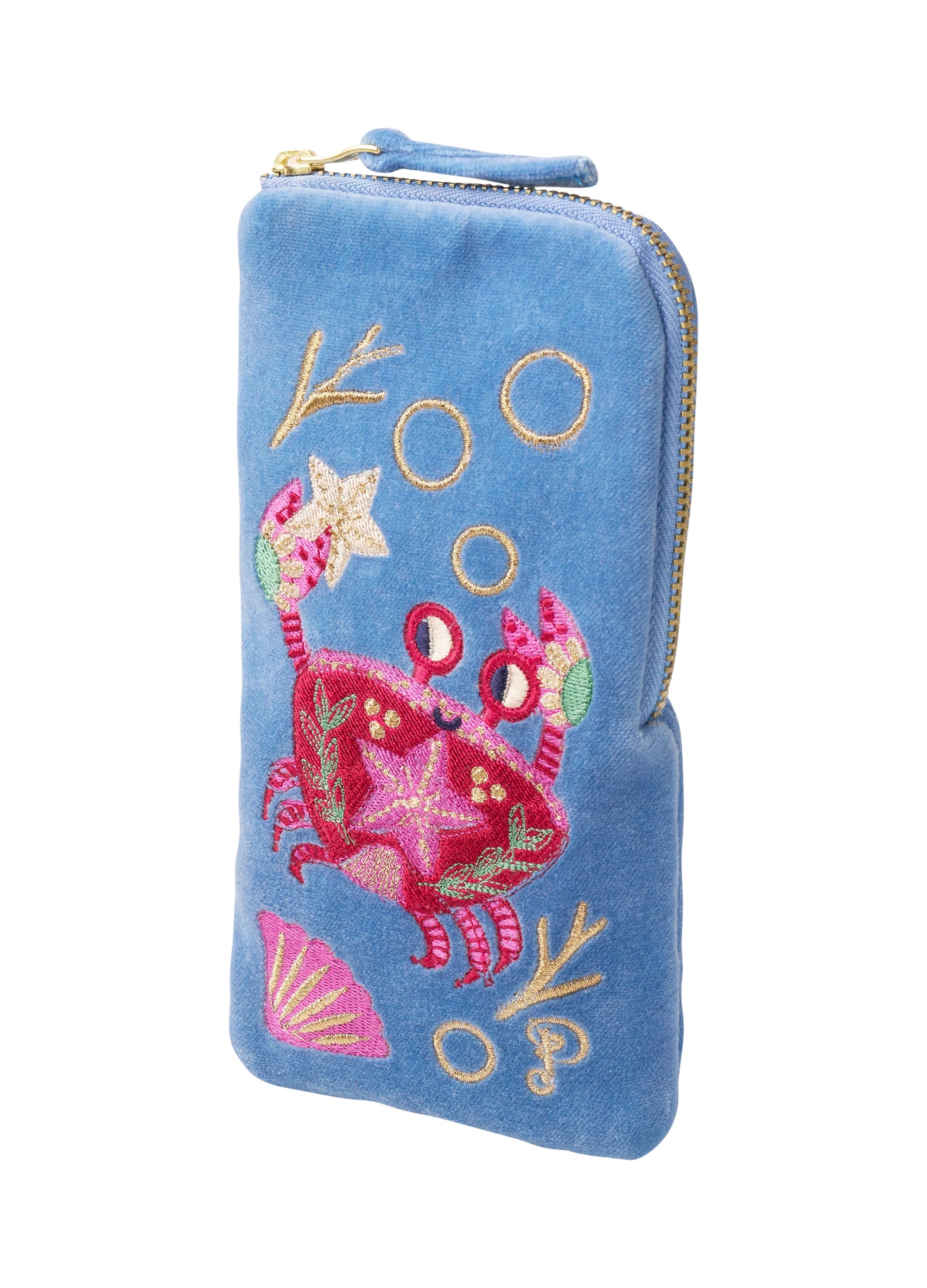 Powder Velvet Glasses Case Pouch - Seafaring Crab - Cornflower Blue