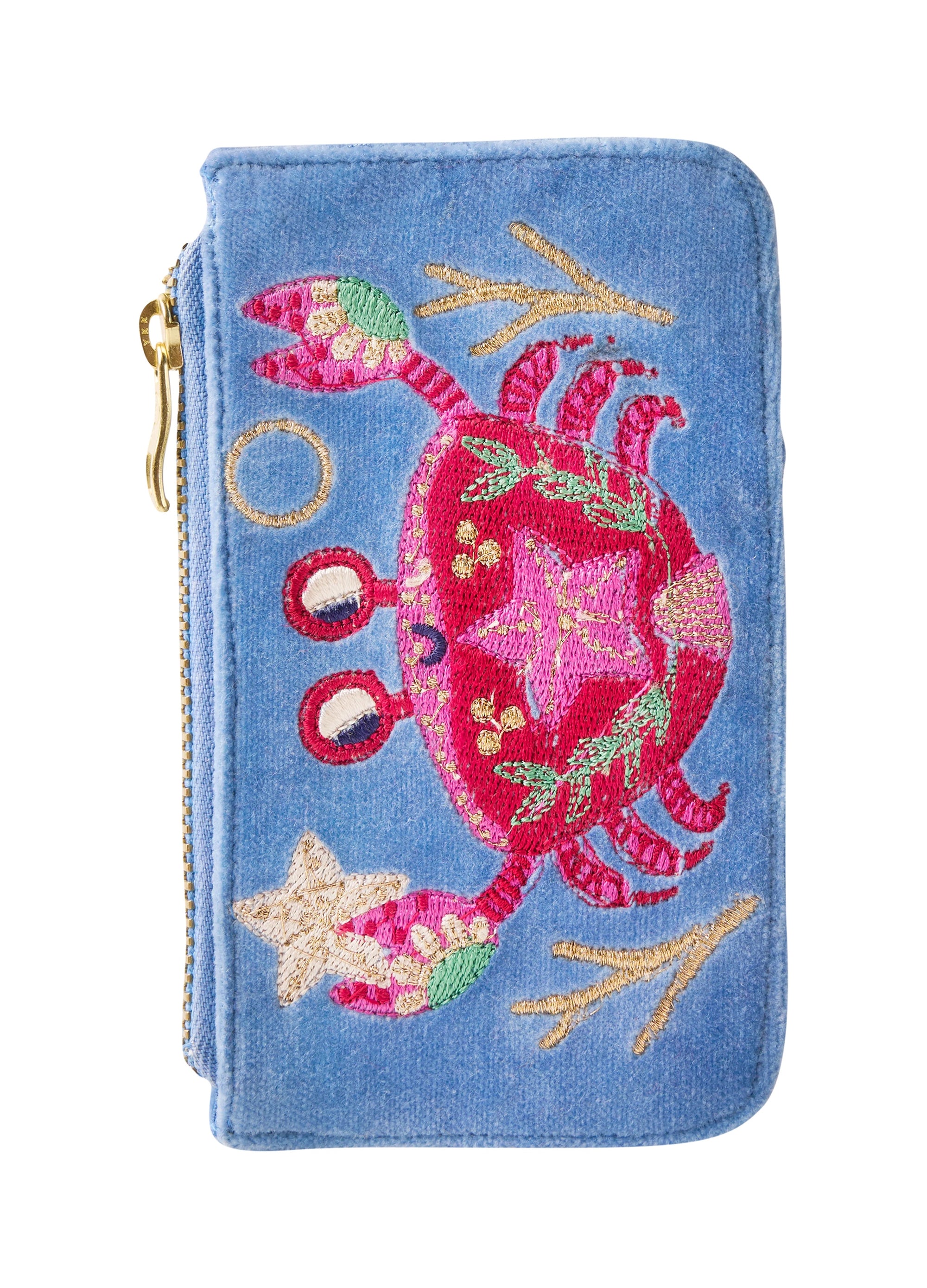 Powder Velvet Glasses Coin Purse/Card Holder - Seafaring Crab - Cornflower Blue