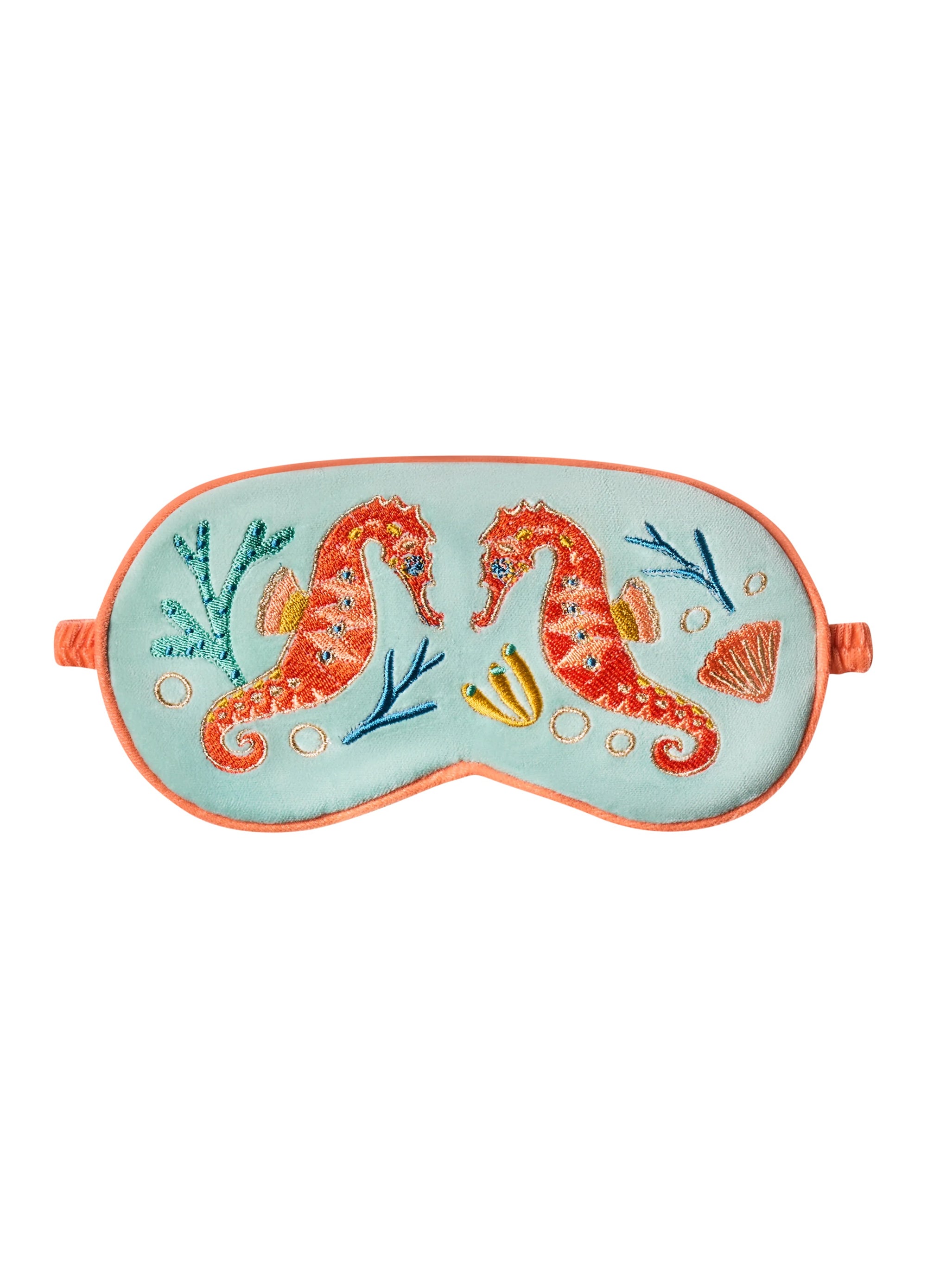 Powder Lavender Velvet Eye Mask - Sparkling Seahorse - Aqua Blue