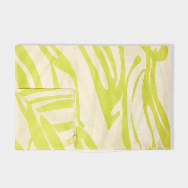 Katie Loxton Foil Print Scarf - Tiger Print - Off White/Lime Green