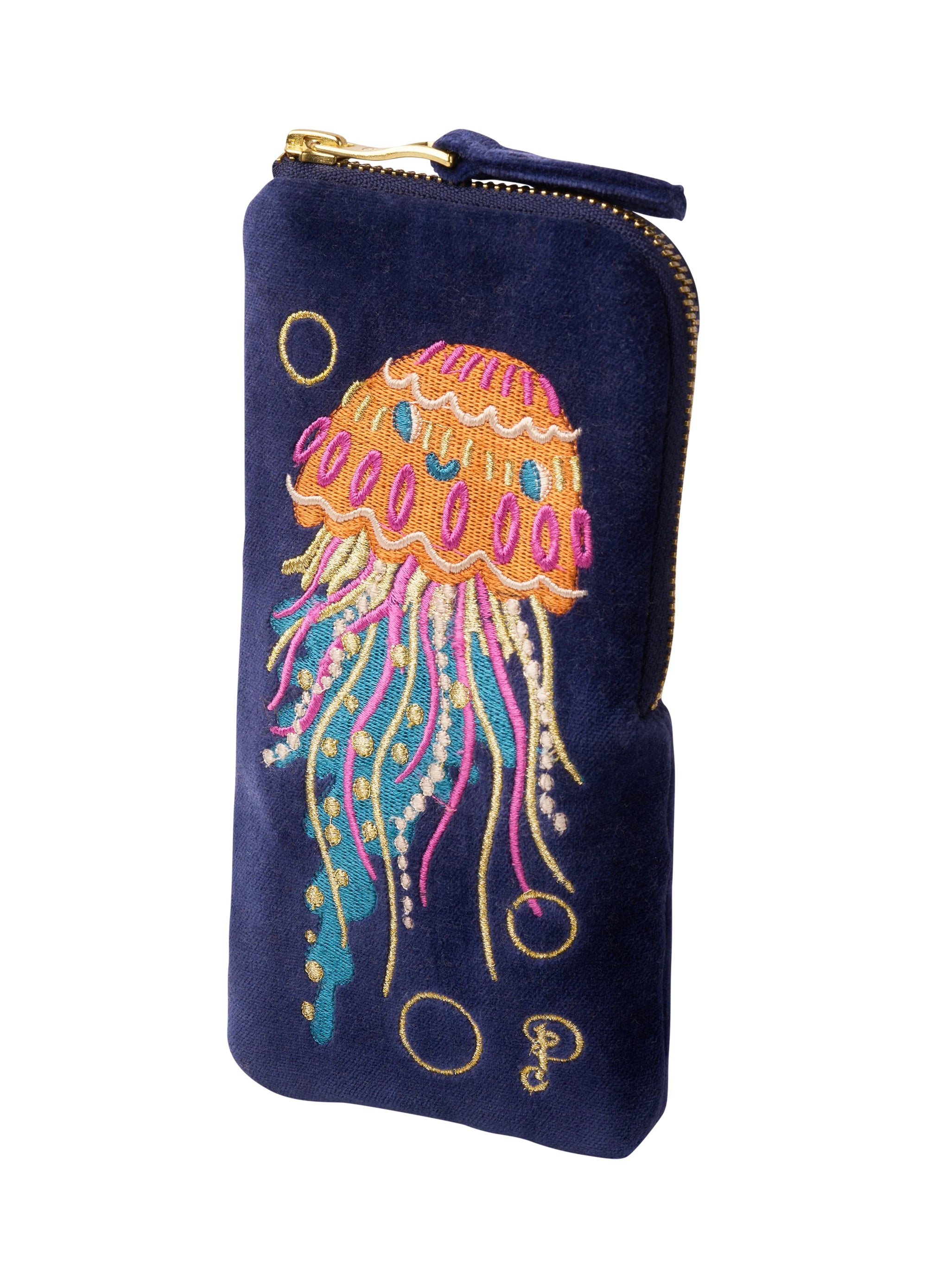 Powder Velvet Glasses Case Zip Pouch - Jolly Jelly - Navy Blue