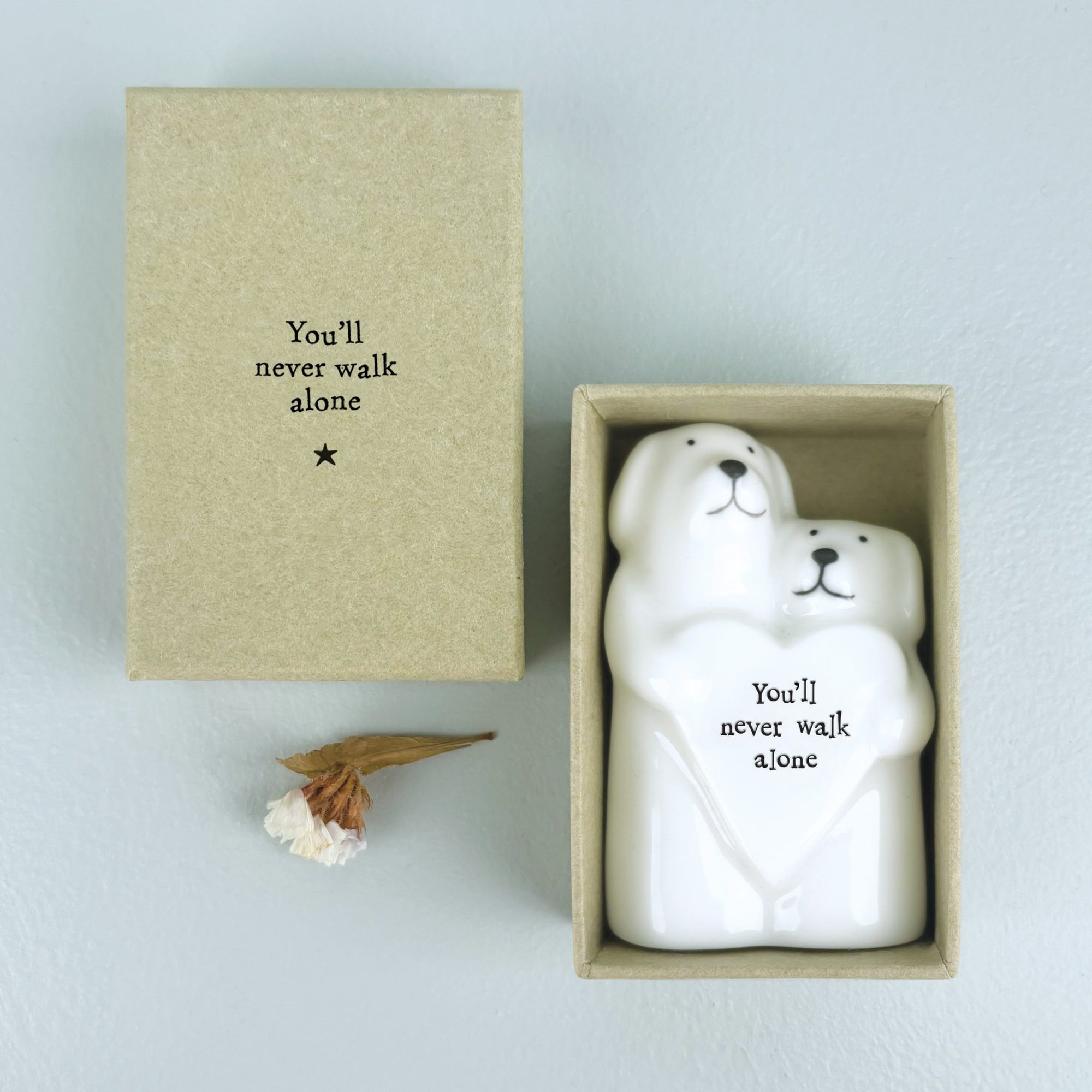 East of India Matchbox - Two Dogs with Heart Ornament - You'll Never Walk Alone