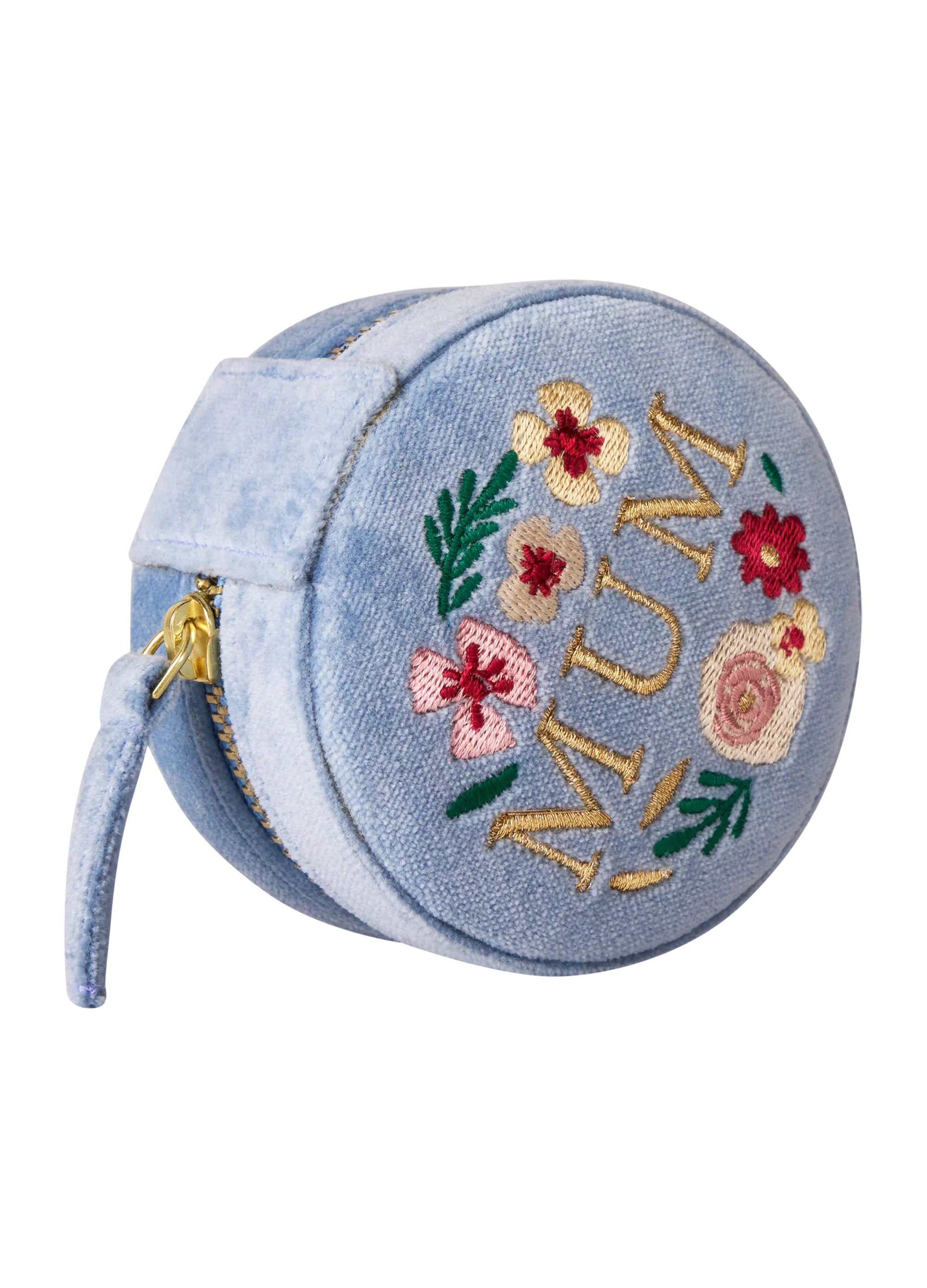 Powder Round Velvet Mini Jewellery Box - Mum - Denim Blue