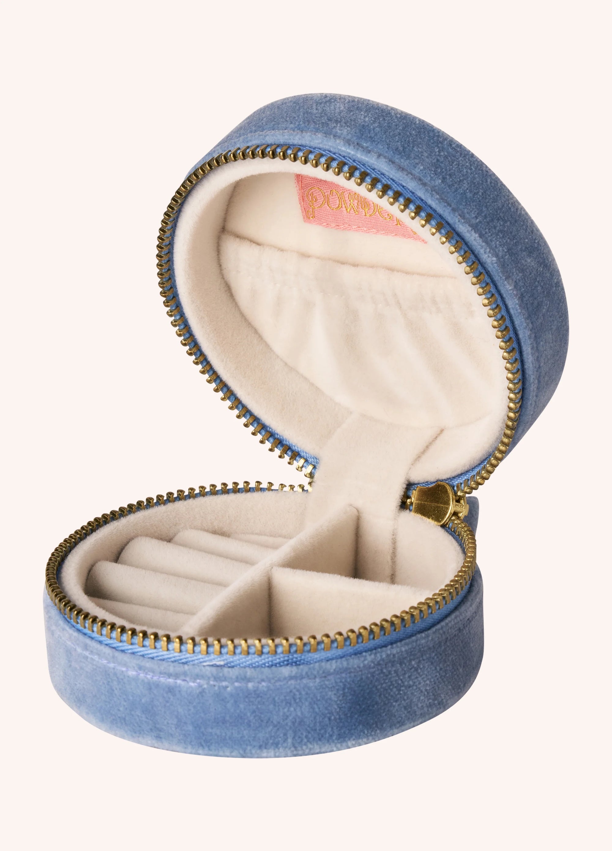 Powder Round Velvet Mini Jewellery Box - Mum - Denim Blue