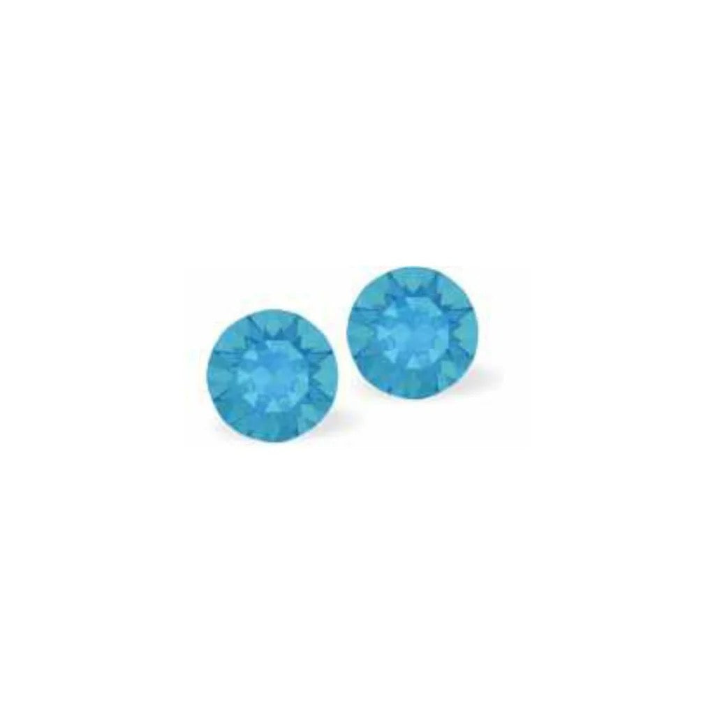 Byzantium Swarovski Crystal Studs - 6mm Chaton - Lt. Turquoise Blue