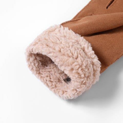 Butterfly Fashion - Faux Suede with Fleece Cuff Ladies Gloves- Camel