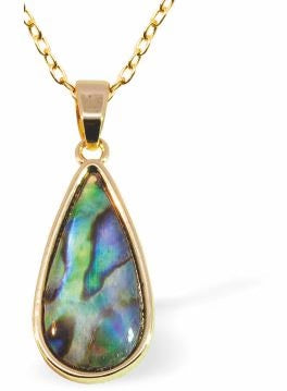 Byzantium Paua Shell Pendant Necklace - Teardrop - Gold