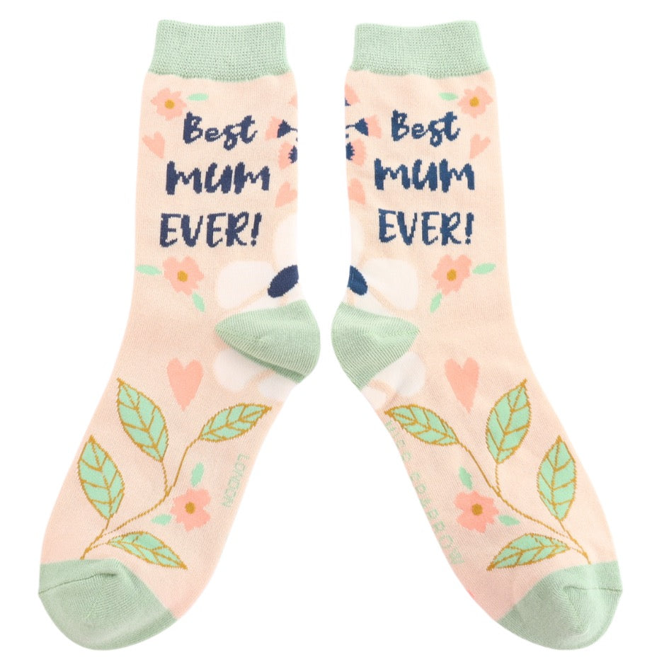 Miss Sparrow Bamboo Ankle Socks - Best Mum Ever - Cream