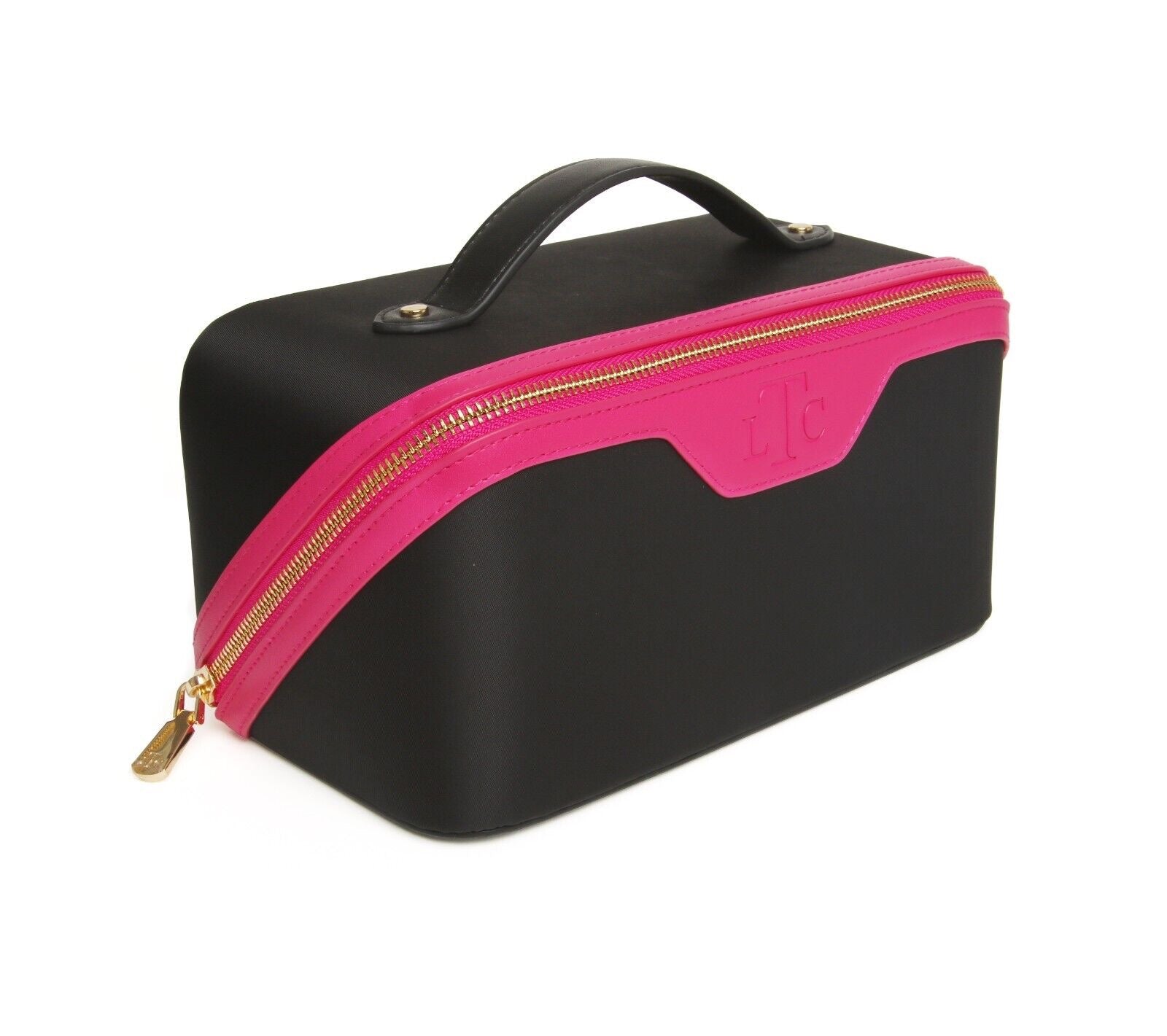 The London Train Case Company - FABRIC Medium Train Case - Hot Pink/Black