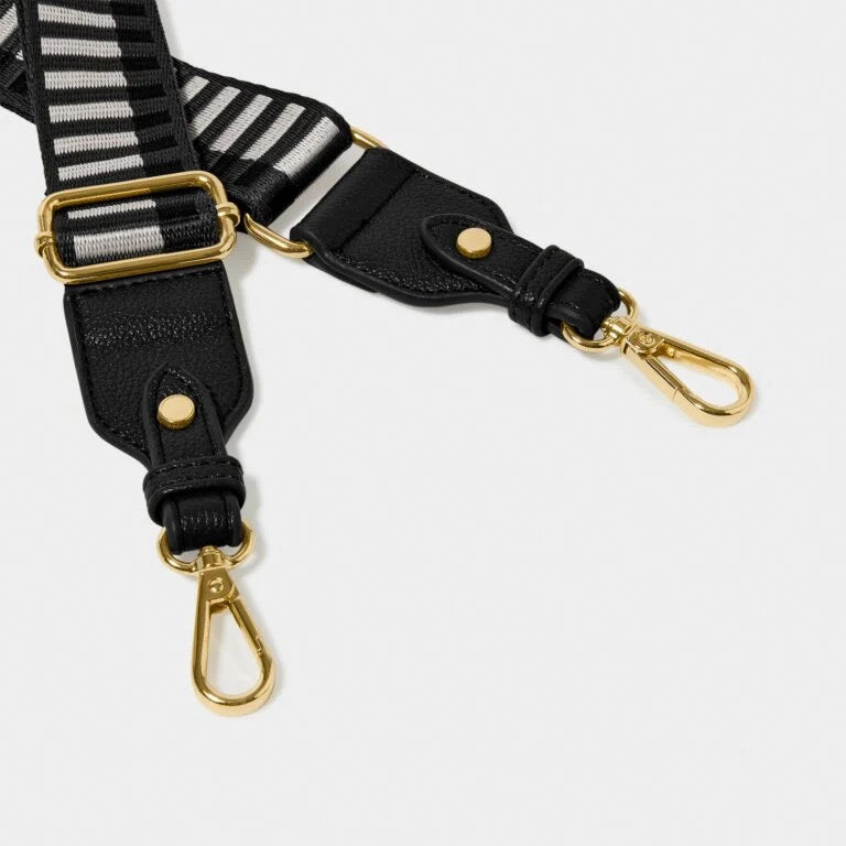 Katie Loxton Canvas Bag Strap - Geometric - Khaki/Black/Light Pink