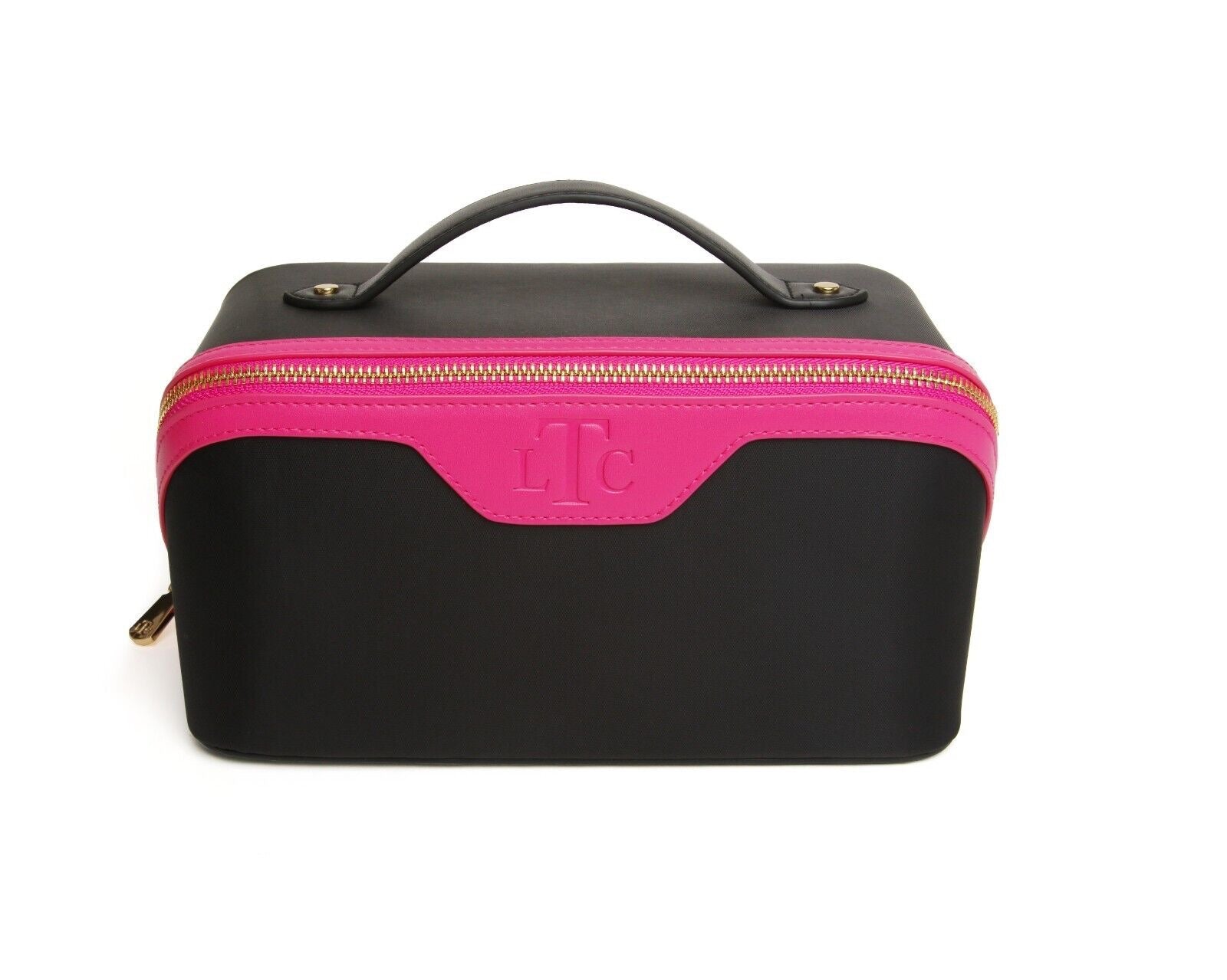 The London Train Case Company - FABRIC Medium Train Case - Hot Pink/Black