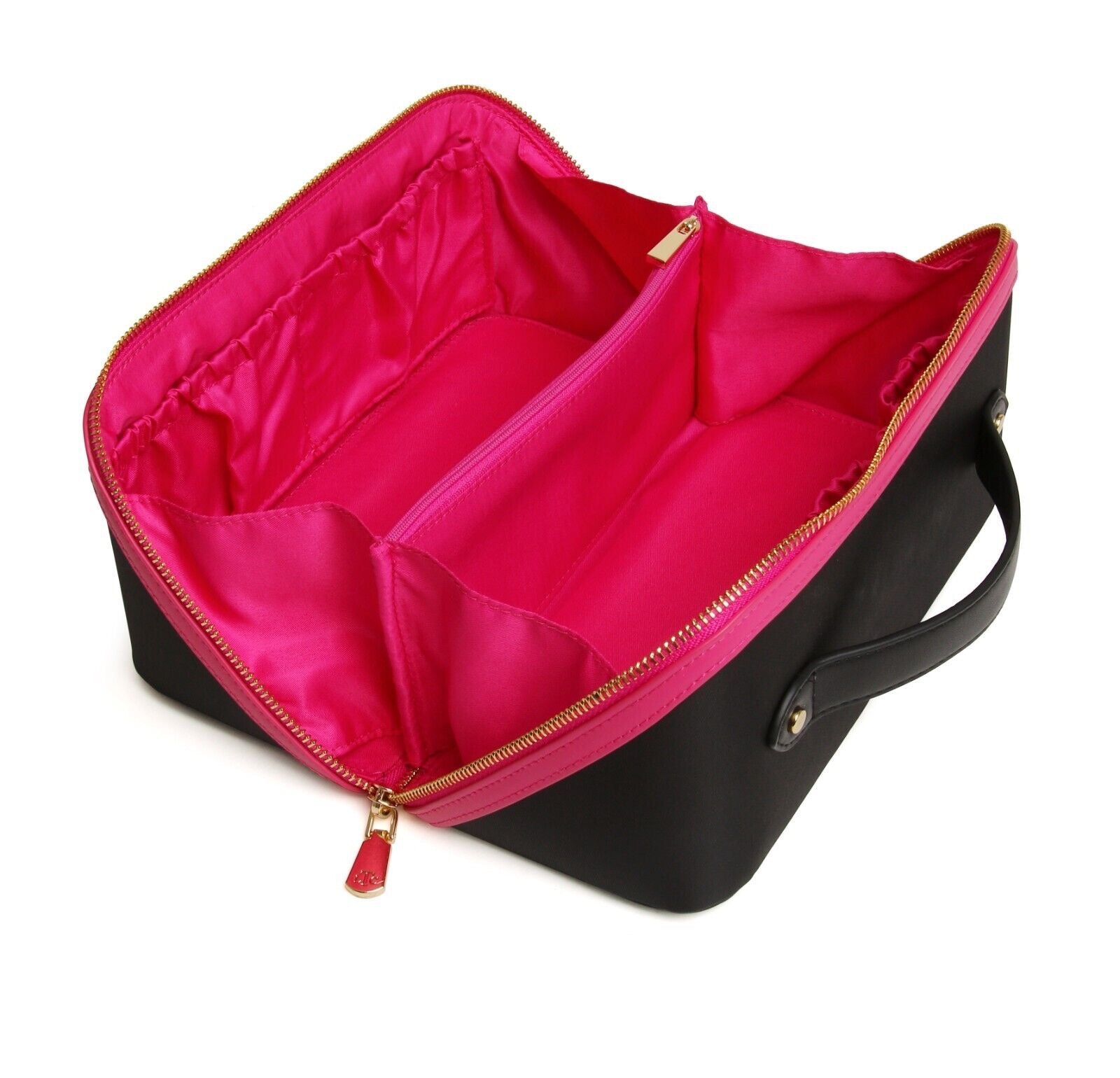 The London Train Case Company - FABRIC Medium Train Case - Hot Pink/Black