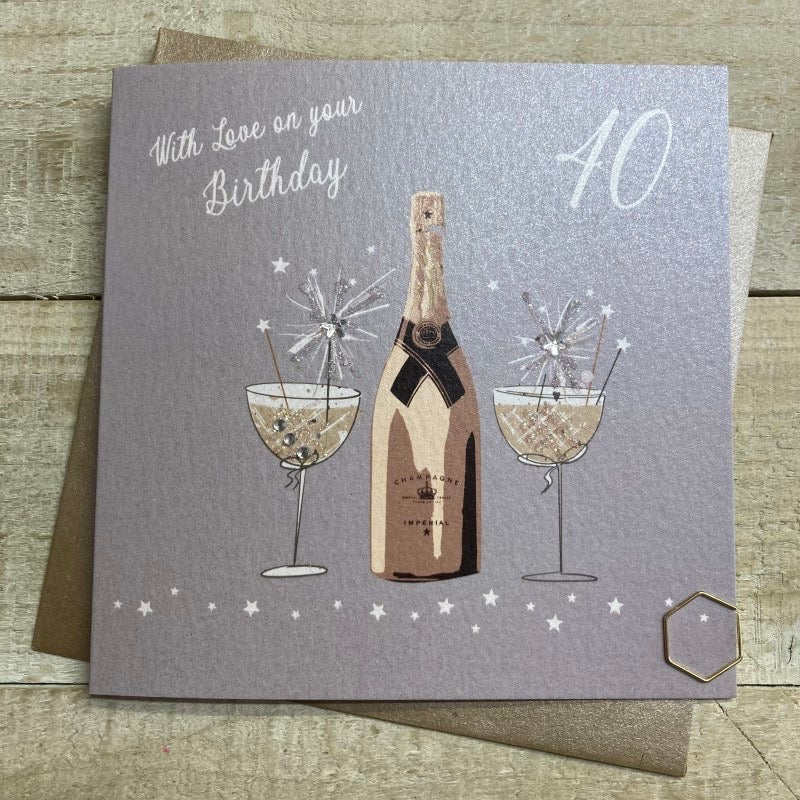 40th Birthday Silver Champagne Card - White Cotton Cards