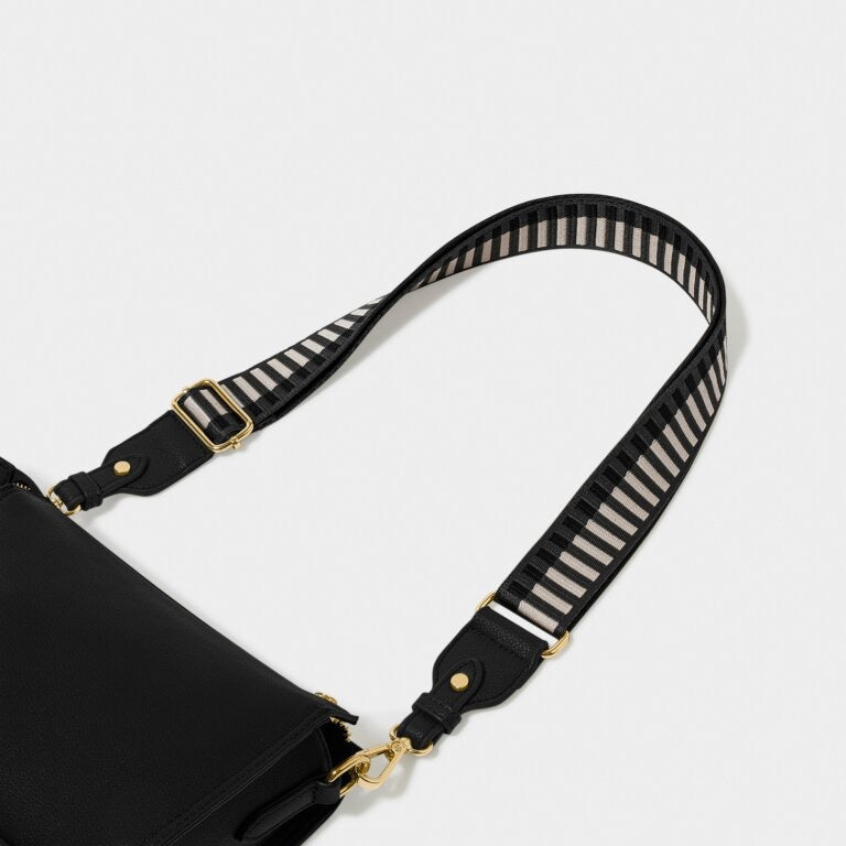 Katie Loxton Canvas Bag Strap - Geometric - Khaki/Black/Light Pink