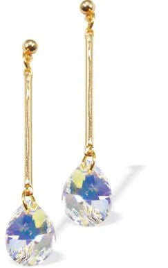 Byzantium Gold Tube Dangly Earrings - Crystal AB Teardrop Crystal - Gold