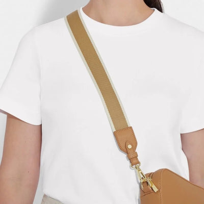 Katie Loxton Canvas Bag Strap - Stripe - Tan/Off White