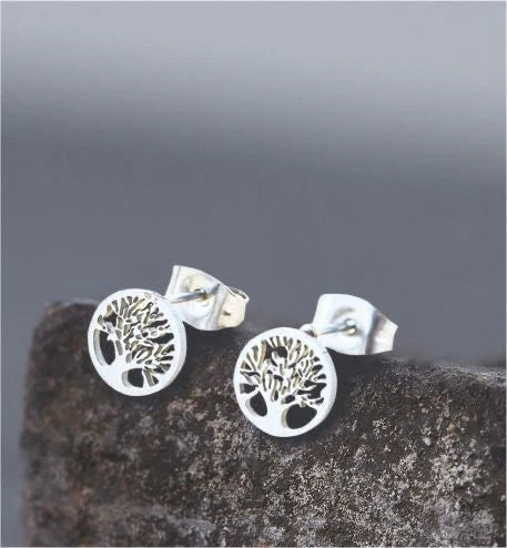Byzantium Silver Titanium Tree of Life Stud Earrings
