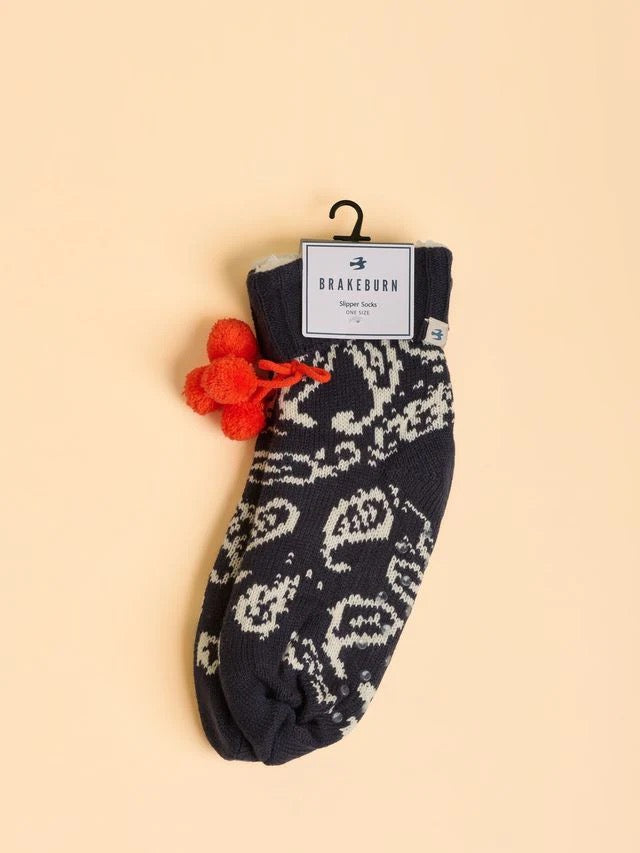 Brakeburn Coastal Cozies Slipper Socks -Navy/White