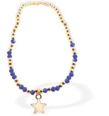 Byzantium Gold Plated Stretch Bracelet - Star - Gold/Blue Crystal