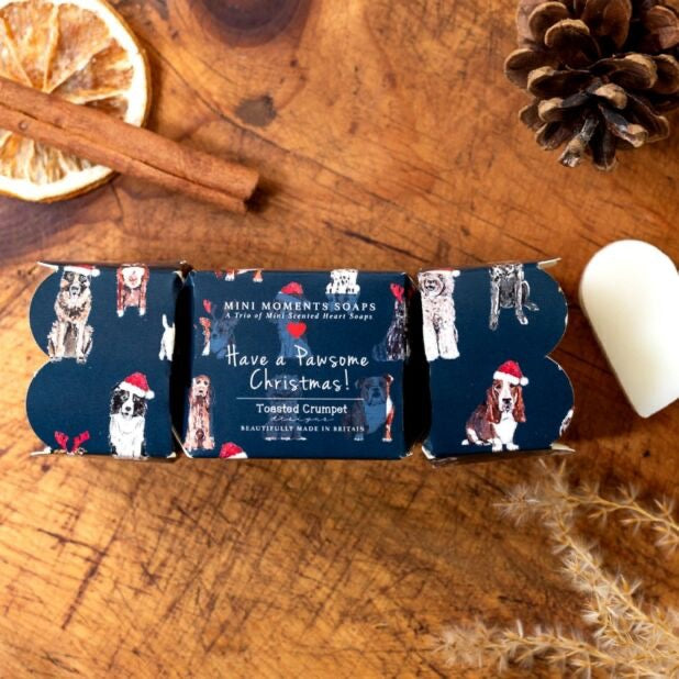 Toasted Crumpet 3 Heart Cracker Soaps - Christmas Dogs - Cinnamon & Orange
