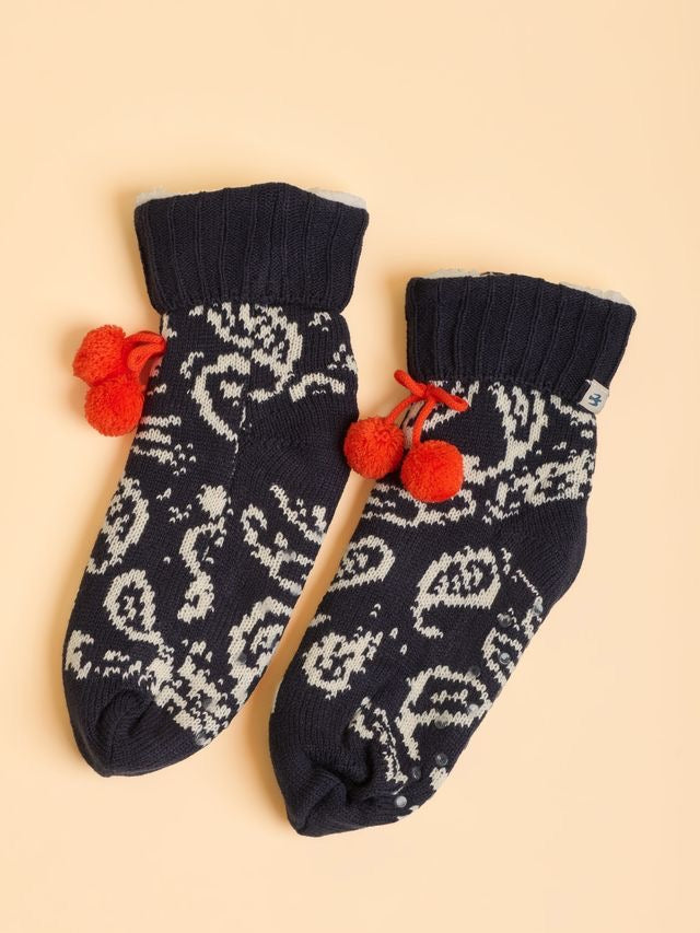 Brakeburn Coastal Cozies Slipper Socks -Navy/White