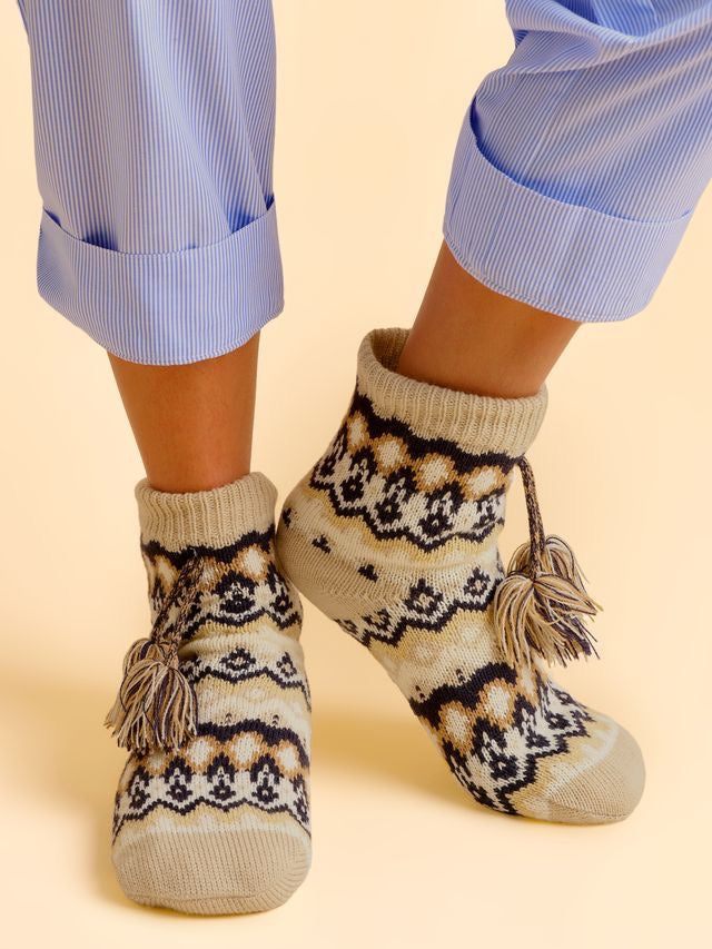 Brakeburn Bayfoot Slipper Socks - Cream/Multi