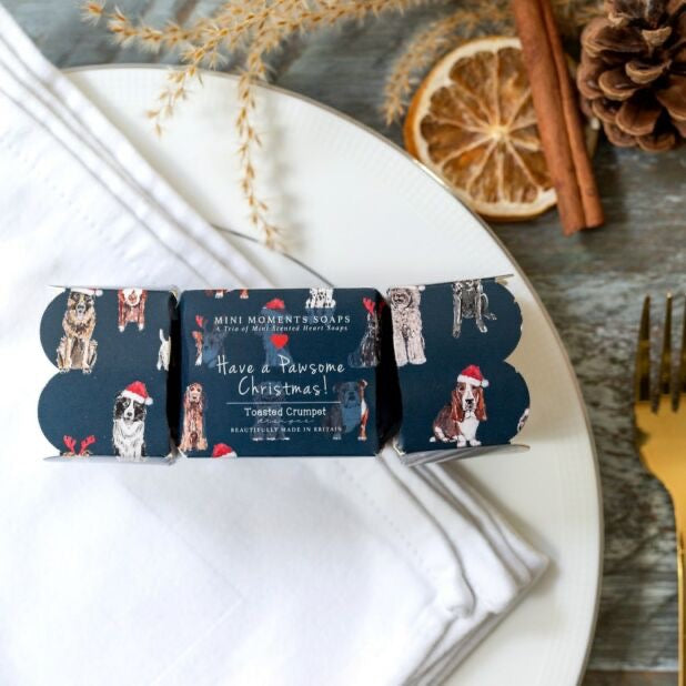 Toasted Crumpet 3 Heart Cracker Soaps - Christmas Dogs - Cinnamon & Orange