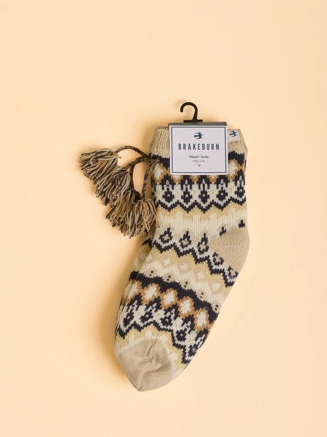 Brakeburn Bayfoot Slipper Socks - Cream/Multi