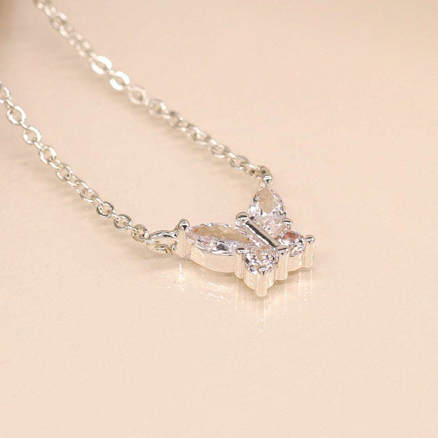 POM Silver Plated Crystal Butterfly Fashion Necklace