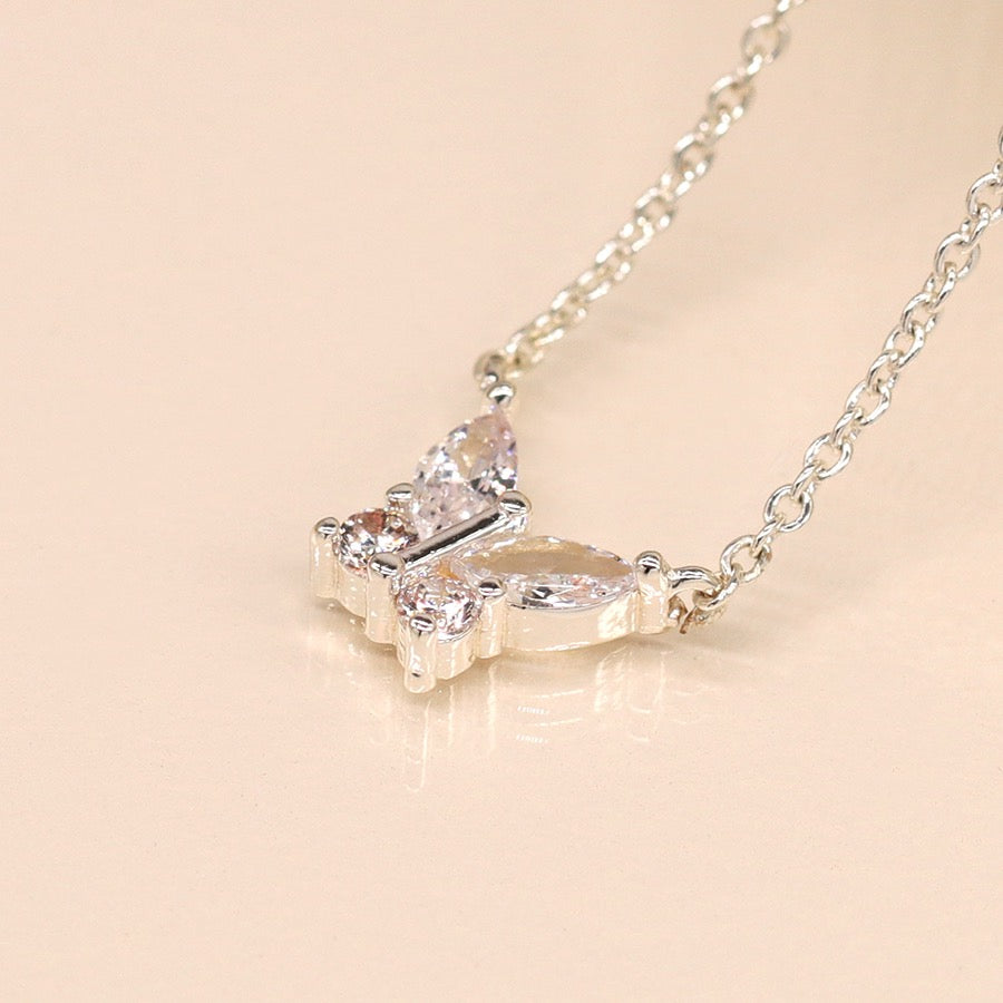 POM Silver Plated Crystal Butterfly Fashion Necklace
