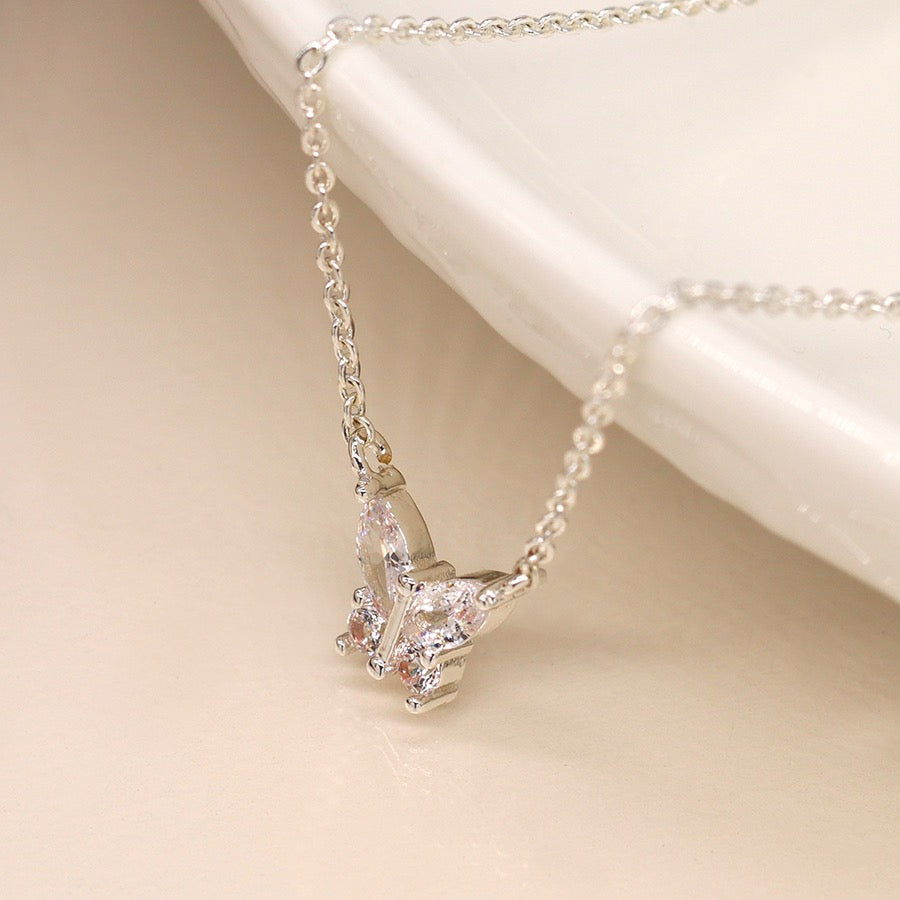 POM Silver Plated Crystal Butterfly Fashion Necklace