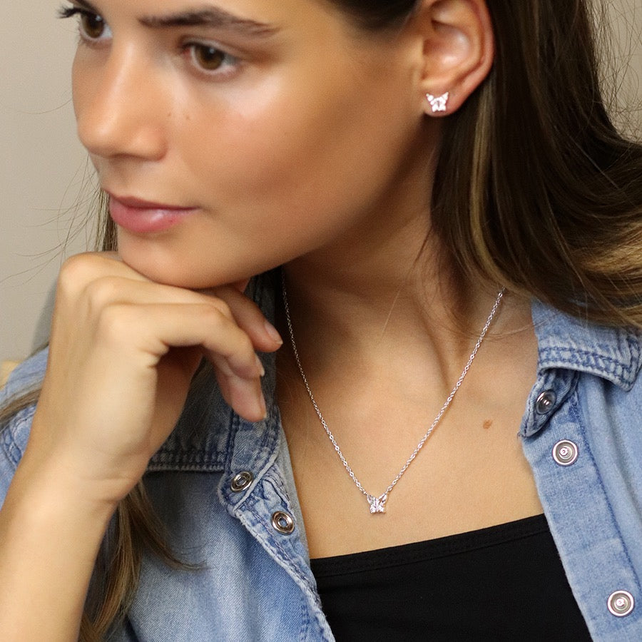 POM Silver Plated Crystal Butterfly Fashion Necklace