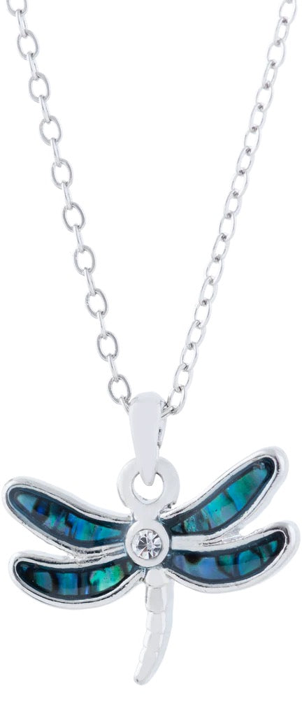 Byzantium Paua Shell Necklace - Dragonfly with Crystal