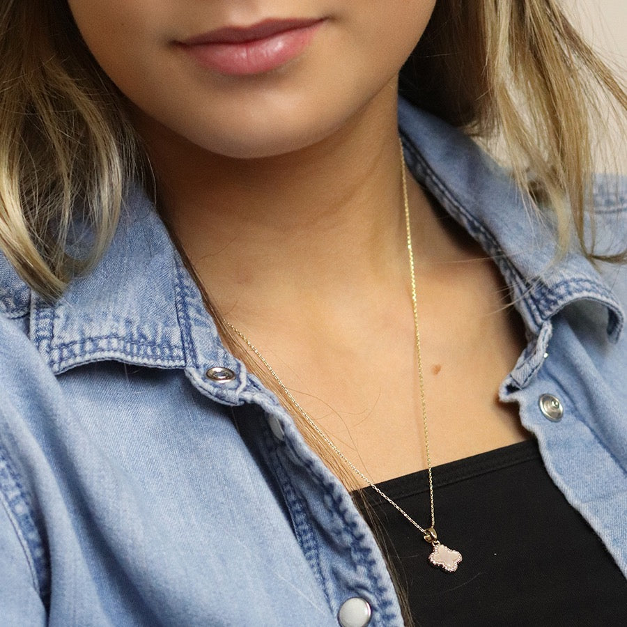 POM Gold Plated Crystal Edged Quatrefoil Clover Fashion Necklace