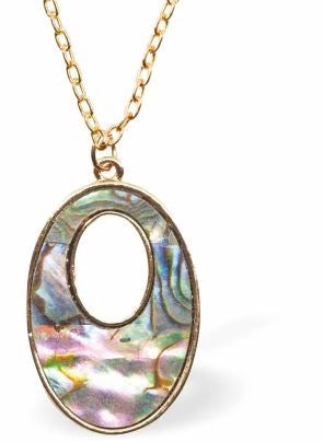 Byzantium Paua Shell Golden Pendant - Hollow Oval