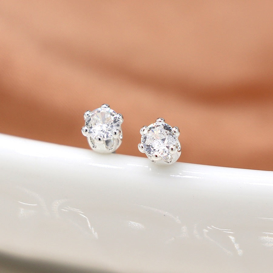 POM Silver Plated Strawberry, Crystal & Flower Triplet Set Stud Earrings