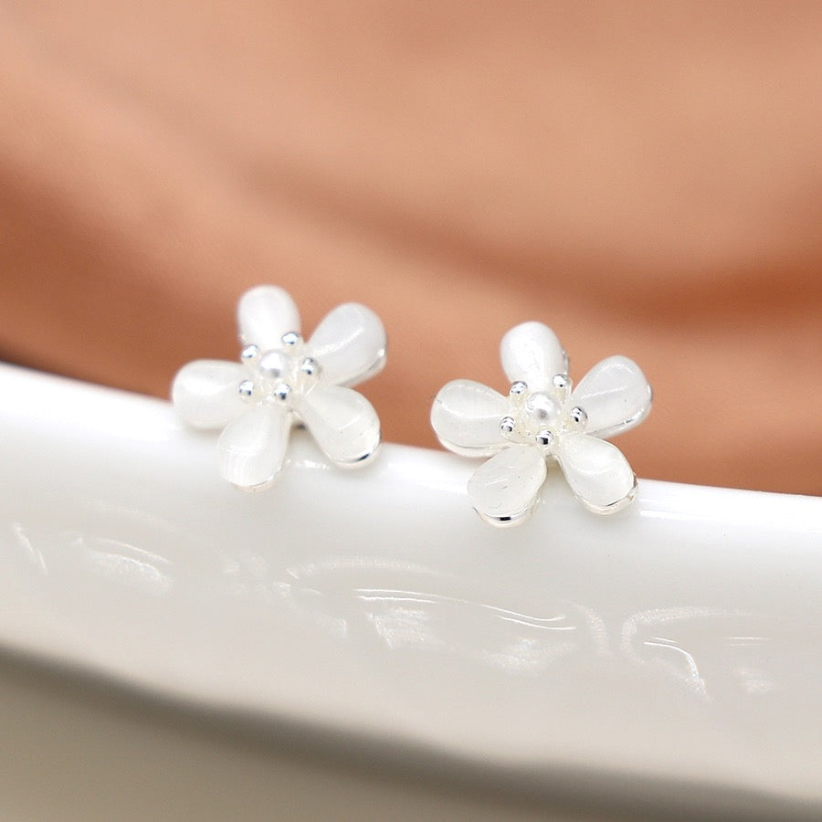 POM Silver Plated Strawberry, Crystal & Flower Triplet Set Stud Earrings