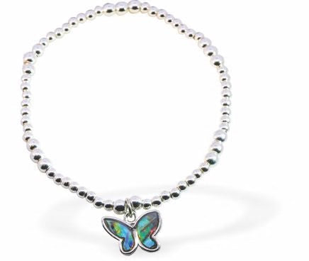 Byzantium Paua Shell Butterfly Silver Stretch Bracelet
